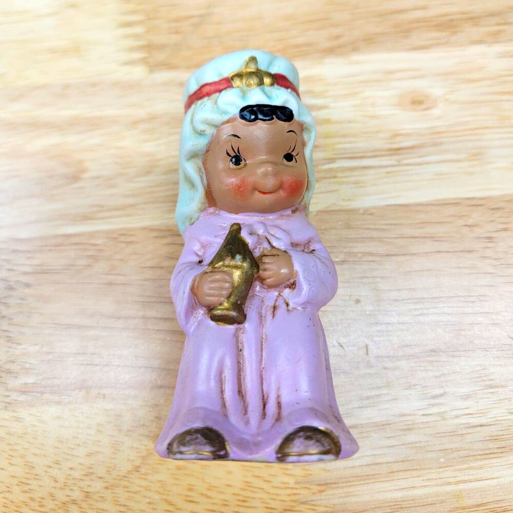 Homco Home Interiors Angel Figurine Ceramic Painted Pink/White/Gold 3in 1980